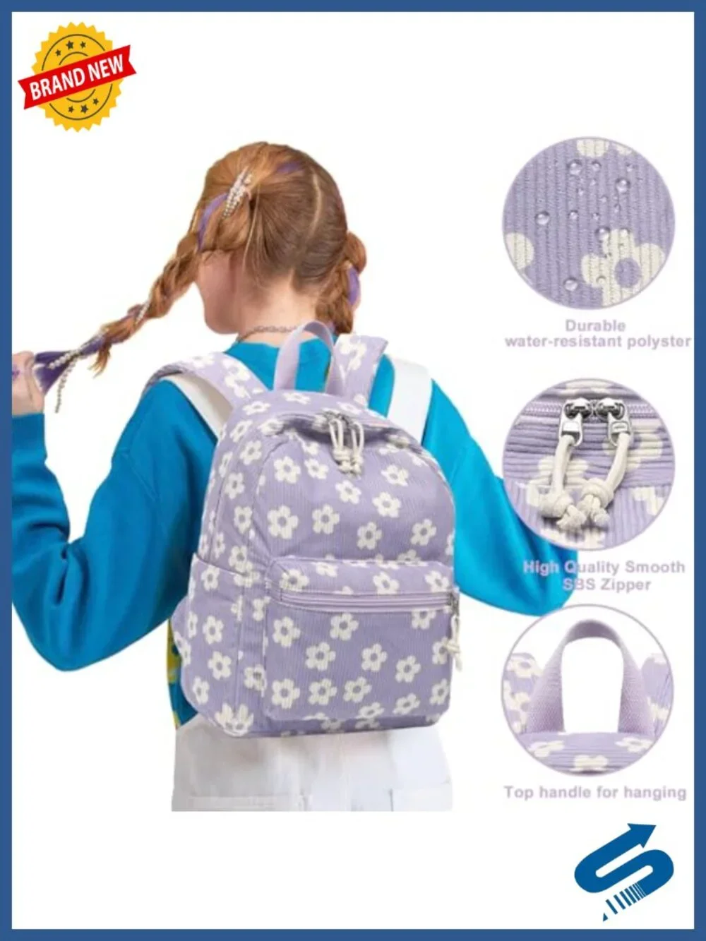 Corduroy Mini Backpack Purse for Women Floral Daypack School Bookbag with